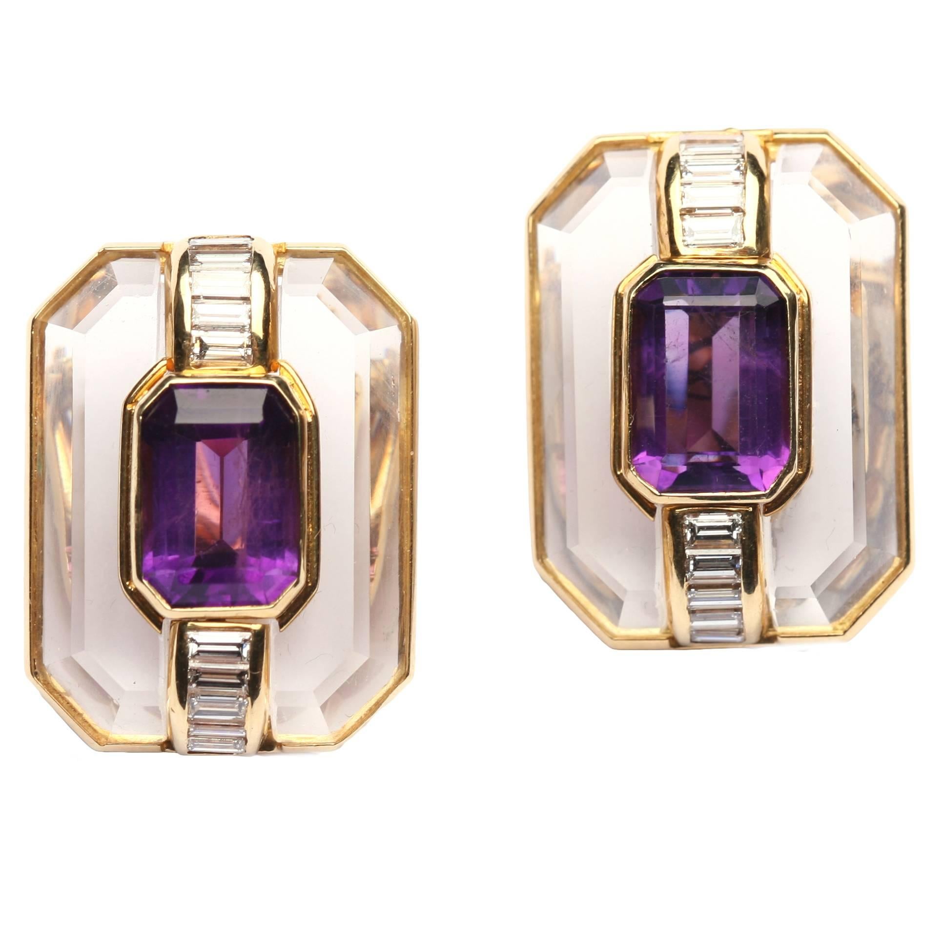 Bergkristall- Amethyst-Gold-Ohrclips