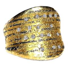 Atelier Zobel Diamond Sprinkles Oxidized Silver Gold Curve Ring