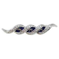 Charles Krypell Sapphire Diamond Platinum Bar Brooch 10