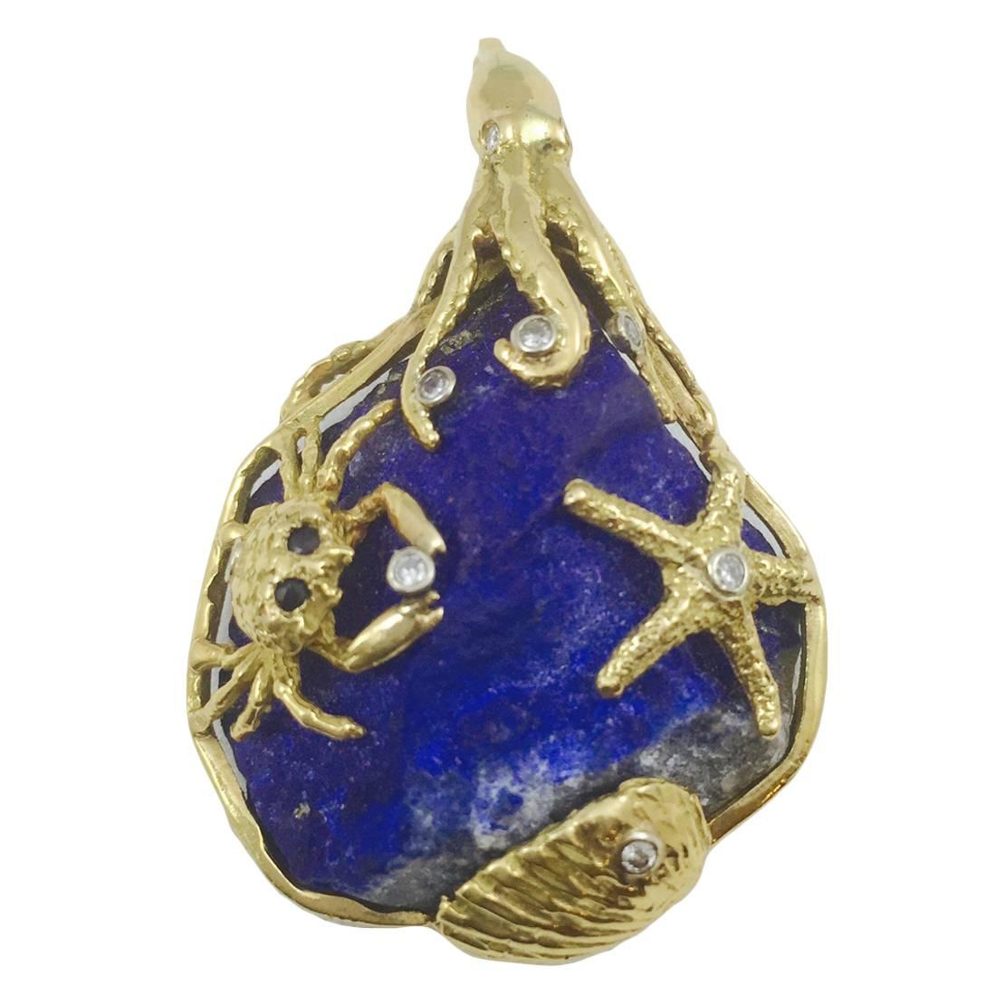 Unpolished Lapis Lazuli Diamond Gold Necklace