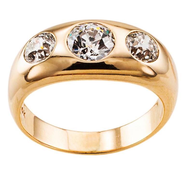 Three-Stone Diamond Gold Gypsy Ring at 1stDibs | three stone gypsy ring, 3  stone gypsy ring, vintage gypsy ring