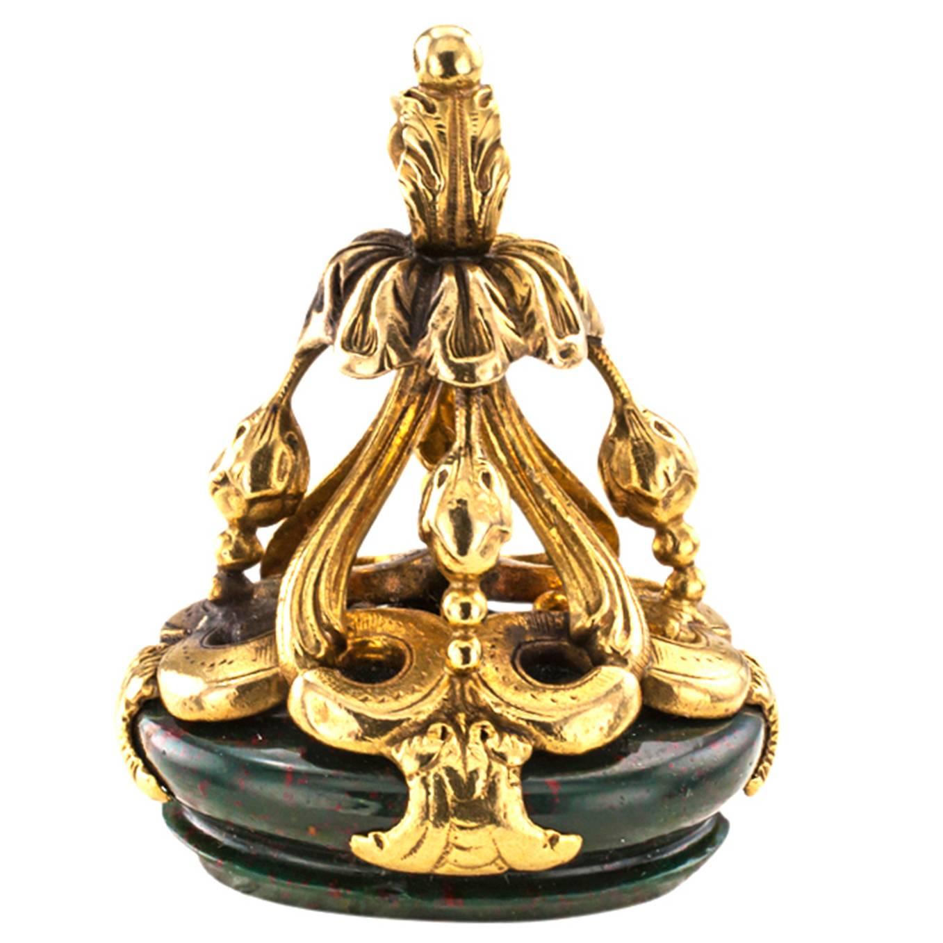 French Victorian Bloodstone Gold Fob