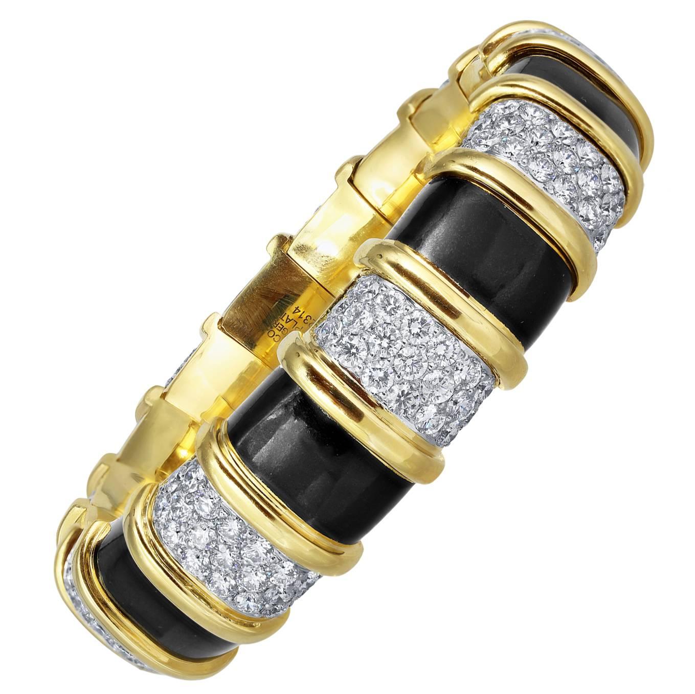 Tiffany & Co. Schlumberger Enamel Diamond Gold Bangle Bracelet