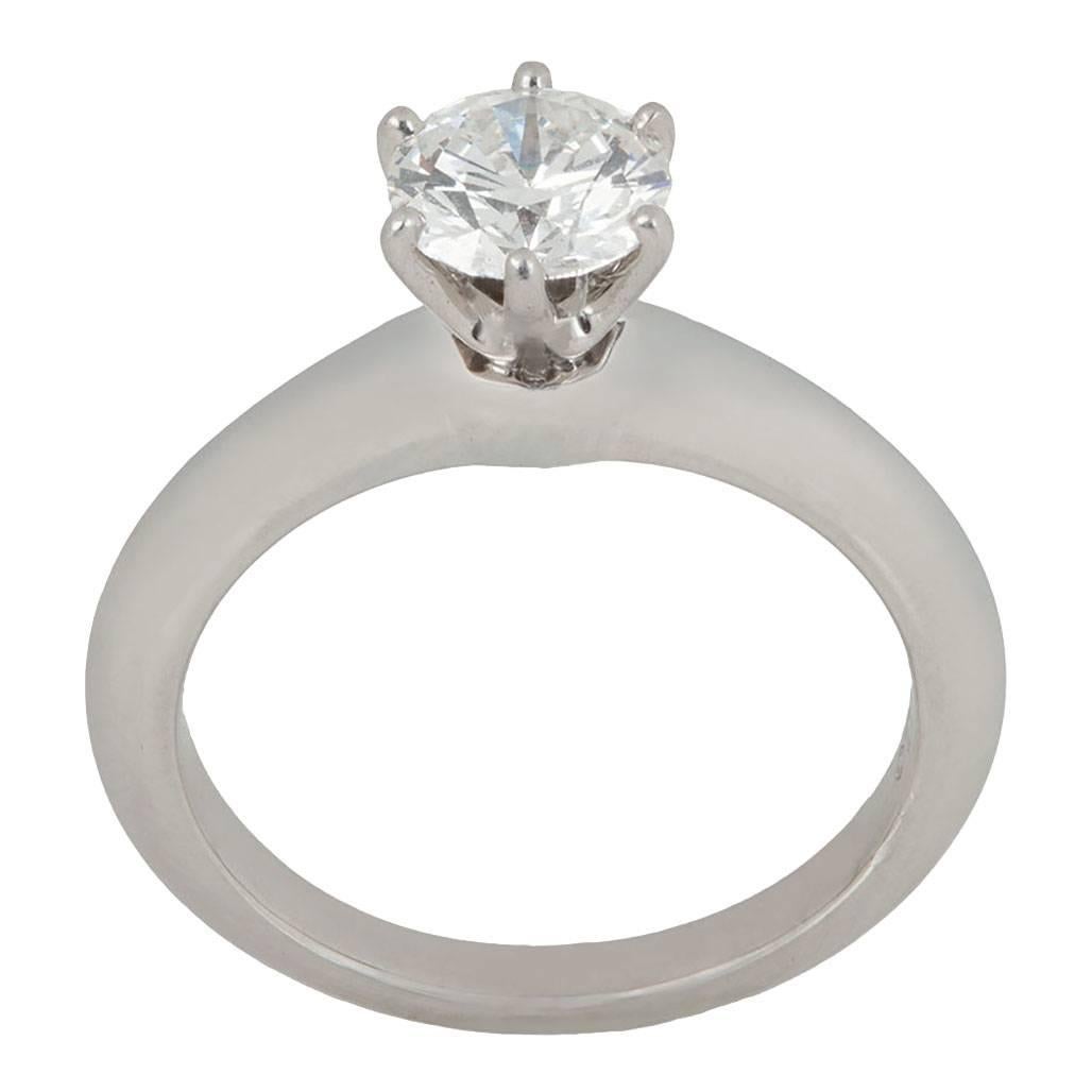 0.89 Carat Tiffany & Co.  Round Brilliant Diamond Platinum Solitaire Ring For Sale