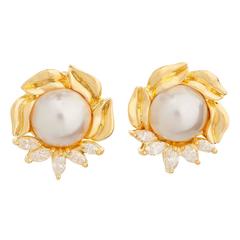 Mabe Pearl Diamond Gold Earrings