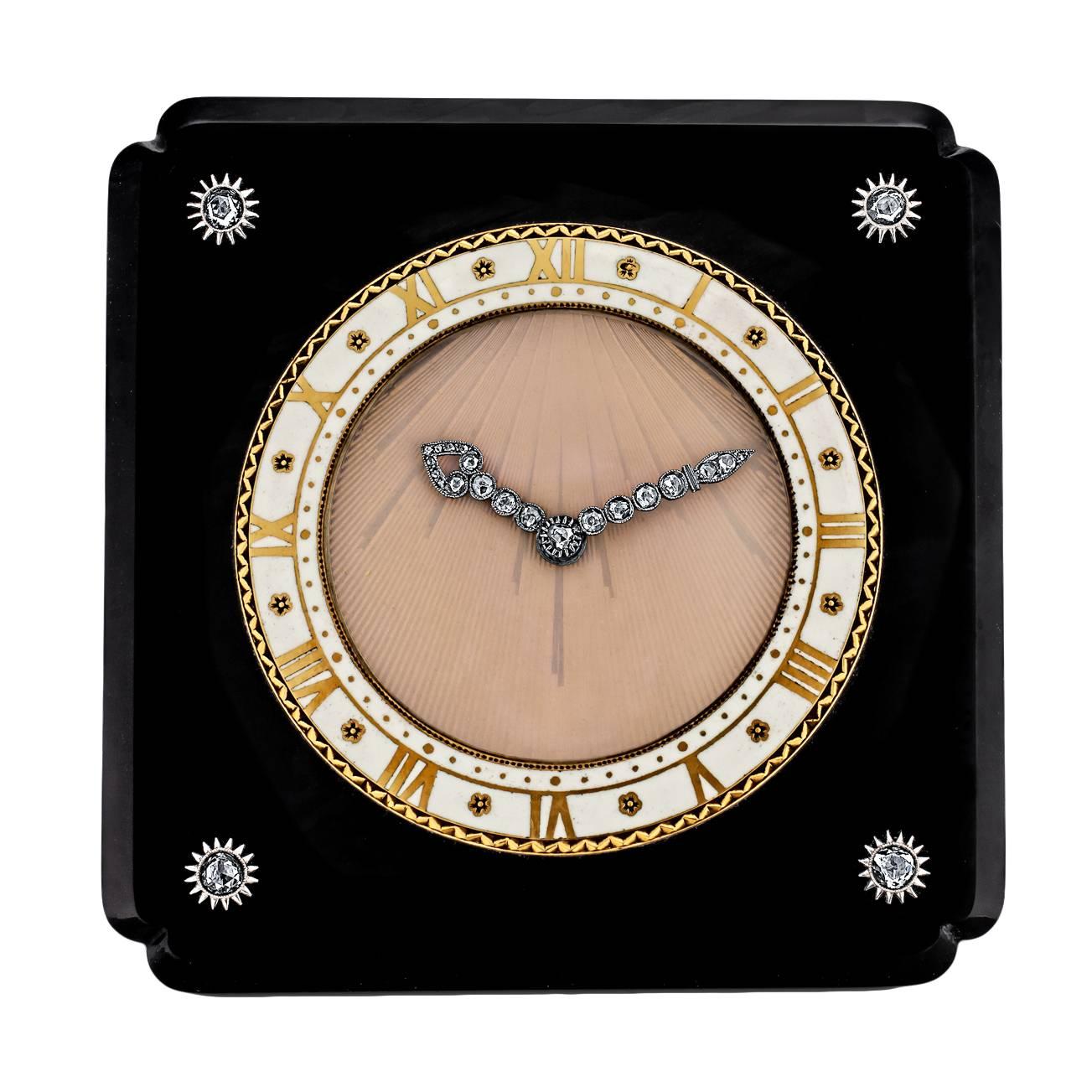 Cartier Important Art Deco Onyx Diamond Desk Clock