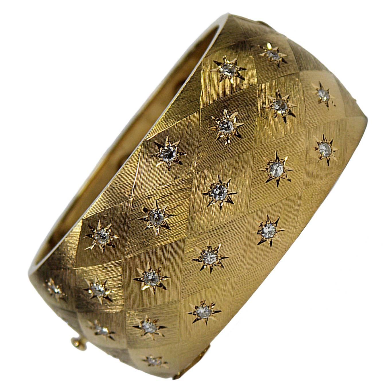 Retro Period Diamond Gold Cuff Bracelet
