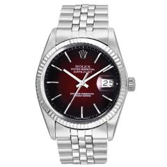 Rolex Vintage White Gold Stainless Steel Datejust Vignette Red Dial Wristwatch