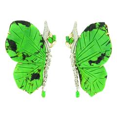Gaspeite Diamond Gold Butterfly Earrings