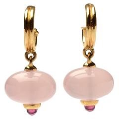 Paloma Picasso Rose Quartz Tourmaline Gold Drop Earrings