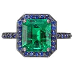 Manuel Bouvier 2.45 Carat Colombian Emerald Sapphire Gold Ring