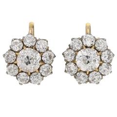1890s Victorian Diamond Silver Gold Cluster Earrings 11