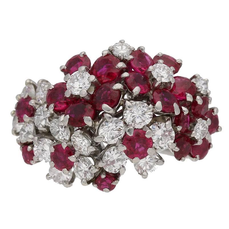 1950s J.E. Caldwell Ruby Diamond Platinum Ring For Sale