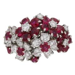 1950s J.E. Caldwell Ruby Diamond Platinum Ring 11