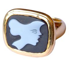 Vintage 1963 Georges Braque Gold "Hecate" Black Agathe Cameo Ring