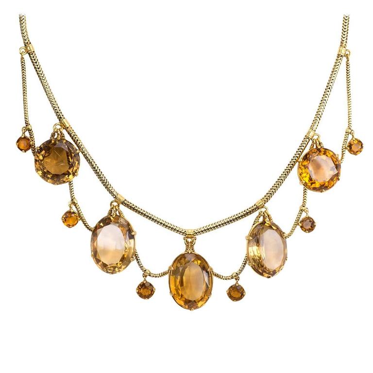 Victorian Citrine Gold Festoon Necklace For Sale at 1stdibs