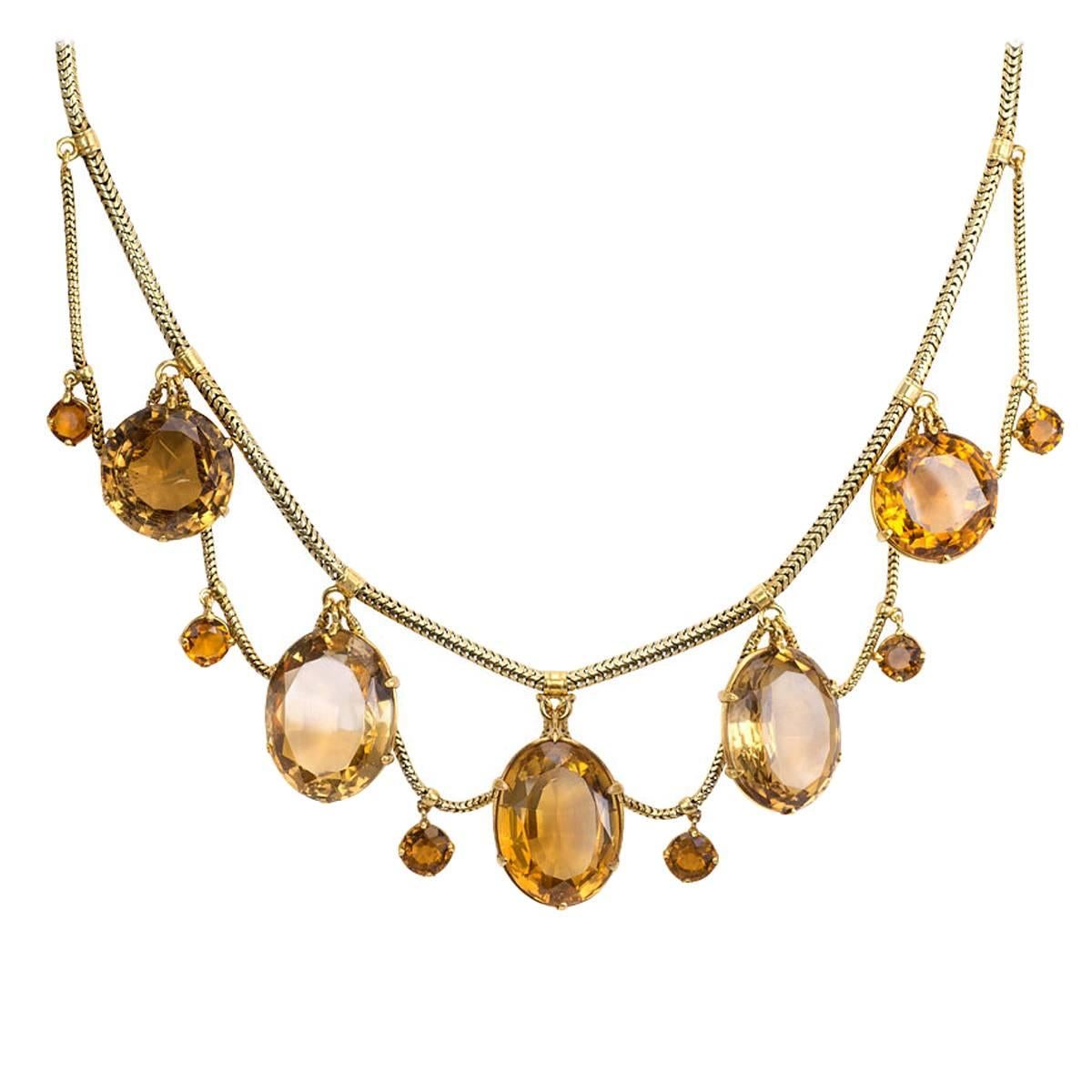 Victorian Citrine Gold Festoon Necklace