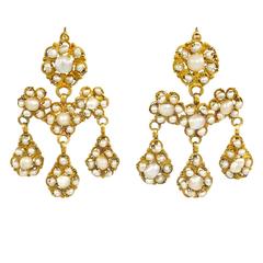 Antique Natural Pearl Gold Girandole Earrings