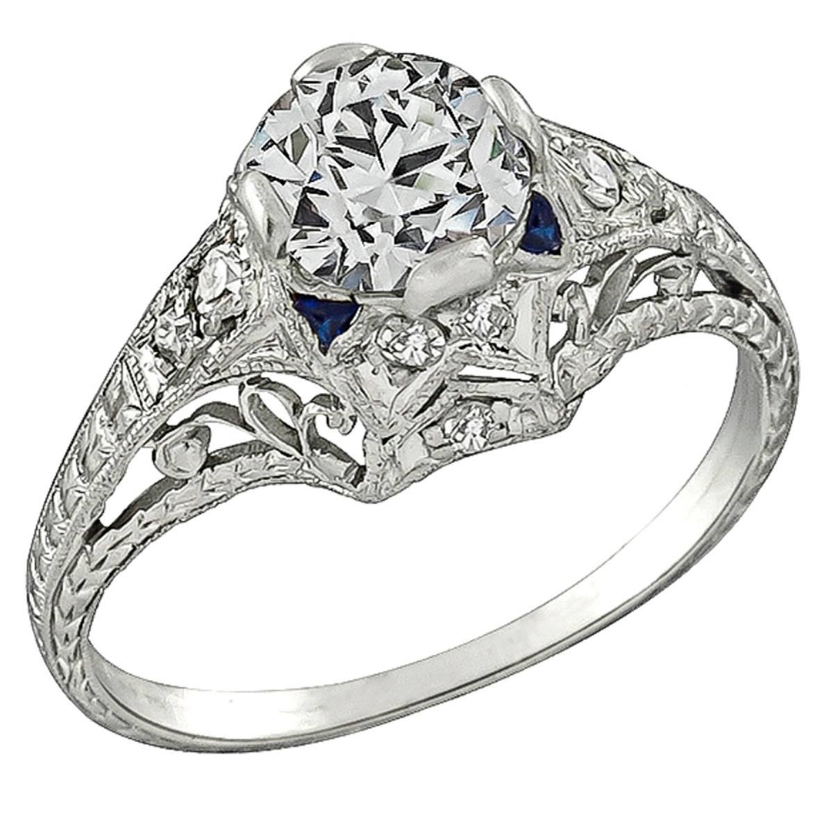 0.96 Carat GIA Cert Diamond Platinum Engagement Ring For Sale