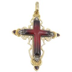 Gorgeous Enamel Diamond Gold Cross Pendant