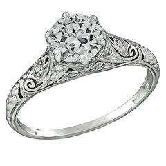Edwardian 0.91 Carat GIA Cert Diamond Platinum Engagement Ring