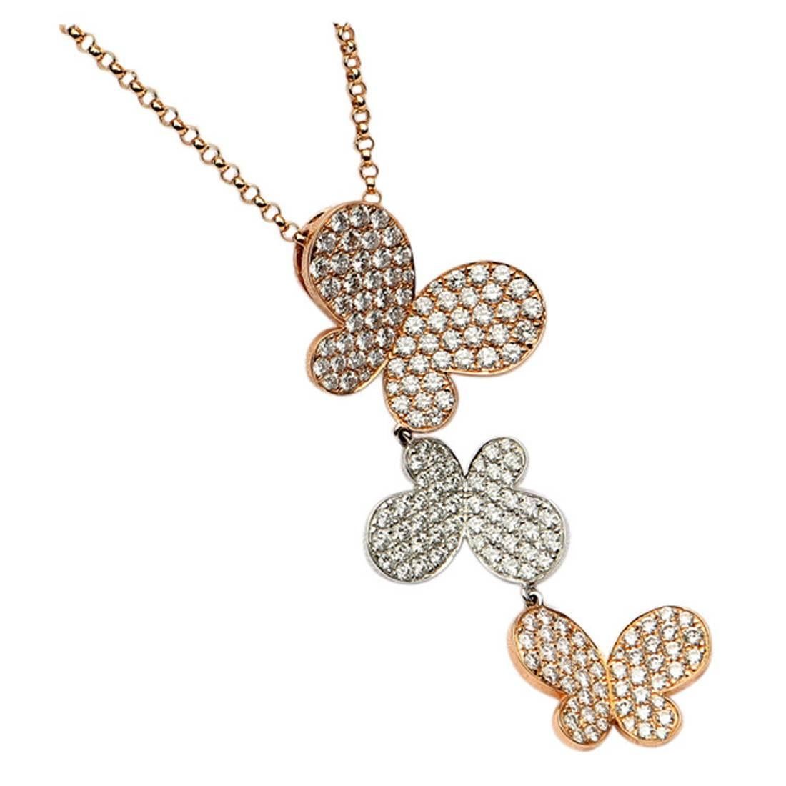Triple Butterfly Diamond Gold Pendant