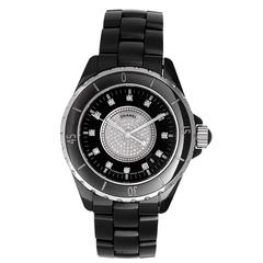 CHANEL Automatic J12 39mm Black Ceramic Watch with Diamond Pave Face  