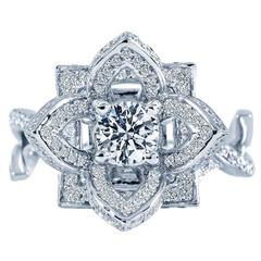 .74 Carat EGL Round Diamond Gold Flower Engagement Ring 