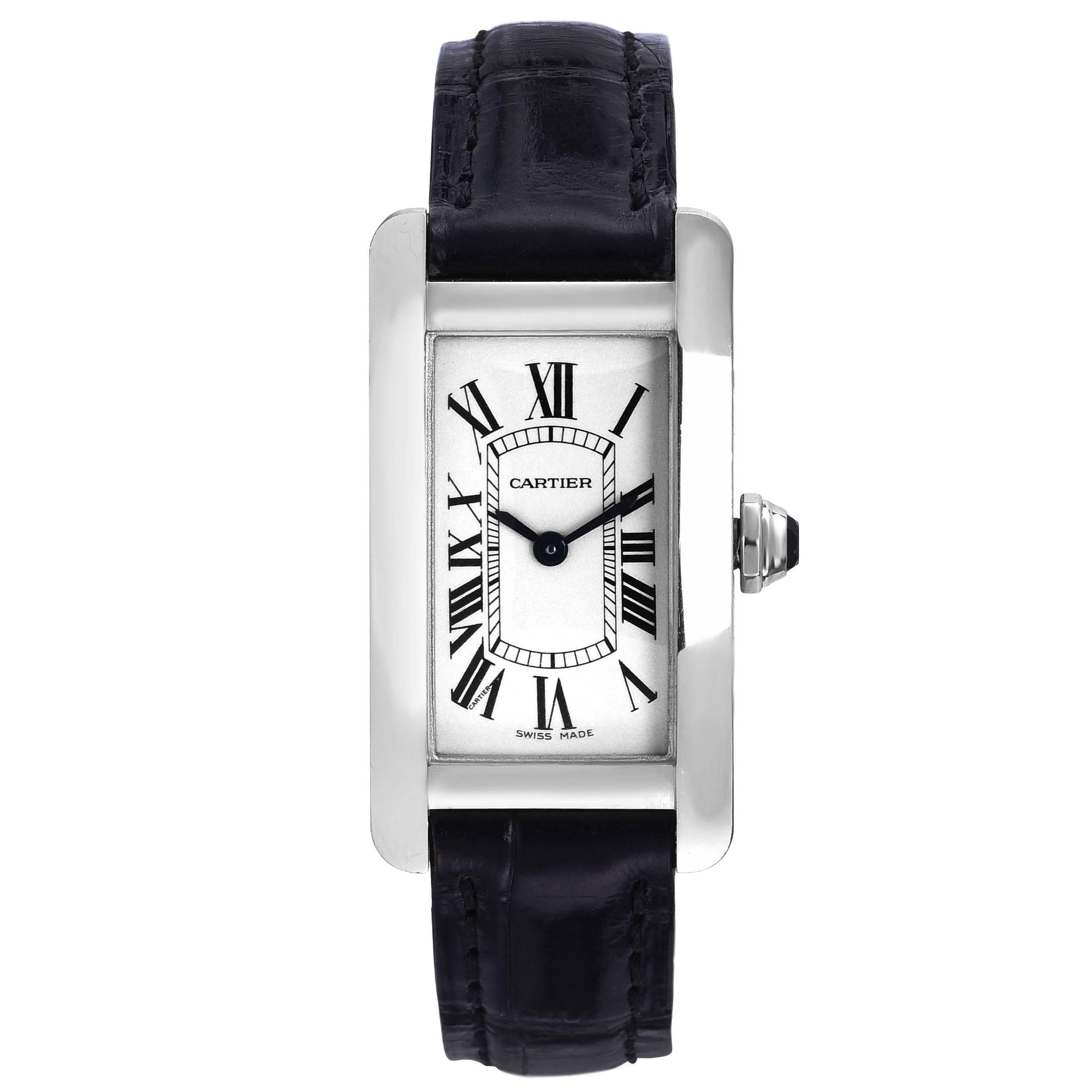 Cartier White Gold Tank Americain Quartz Wristwatch