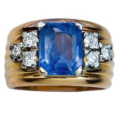 Unheated Sapphire Diamond Gold Wide Band Ring