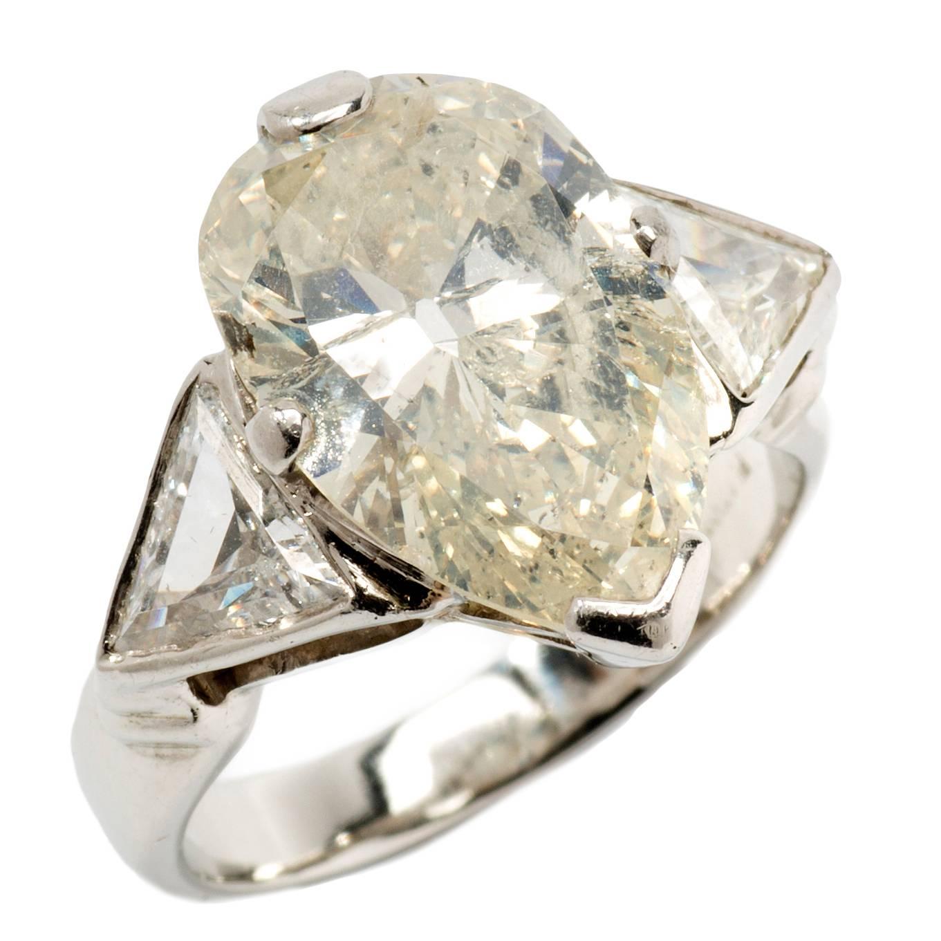 Art Deco Teardrop Diamond Platinum Engagement Ring For Sale