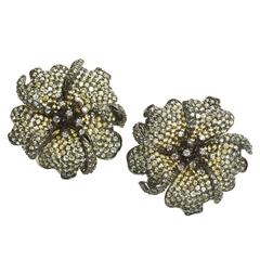 Green to Yellow Sapphire Diamond Gold Rose Earrings 10