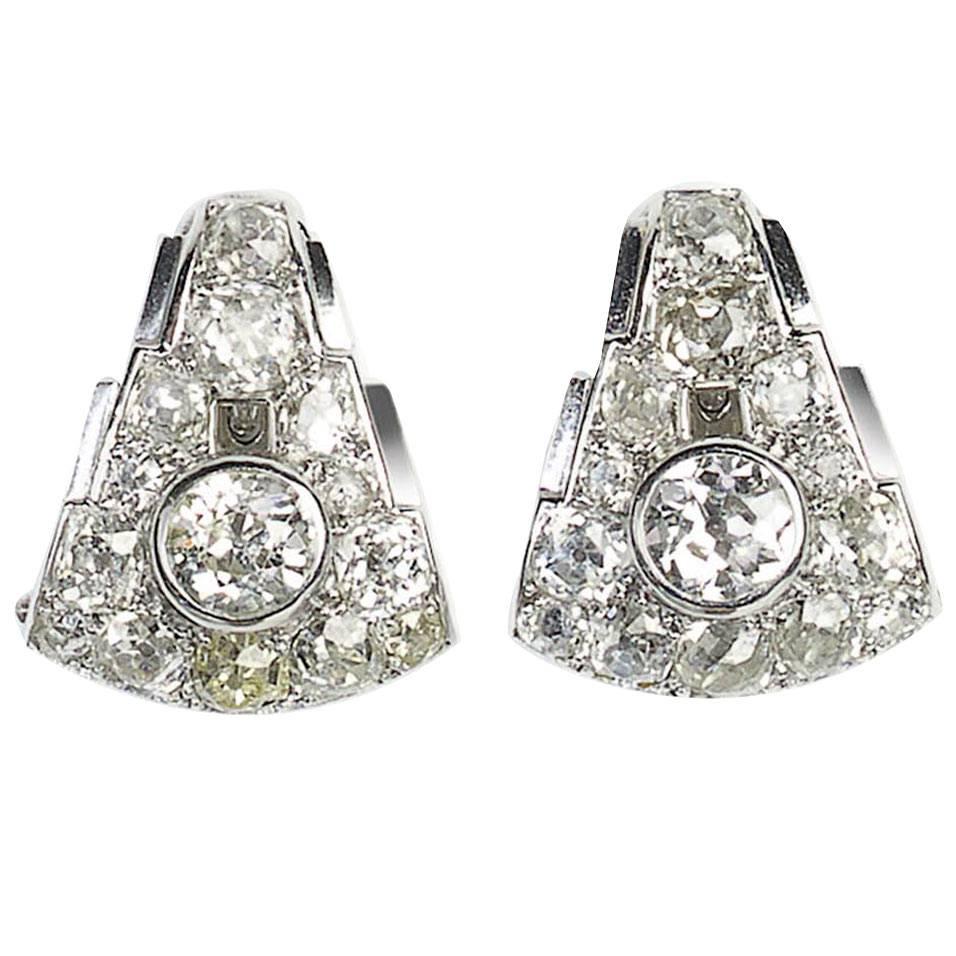 Art Deco Diamond Gold Platinum Earrings