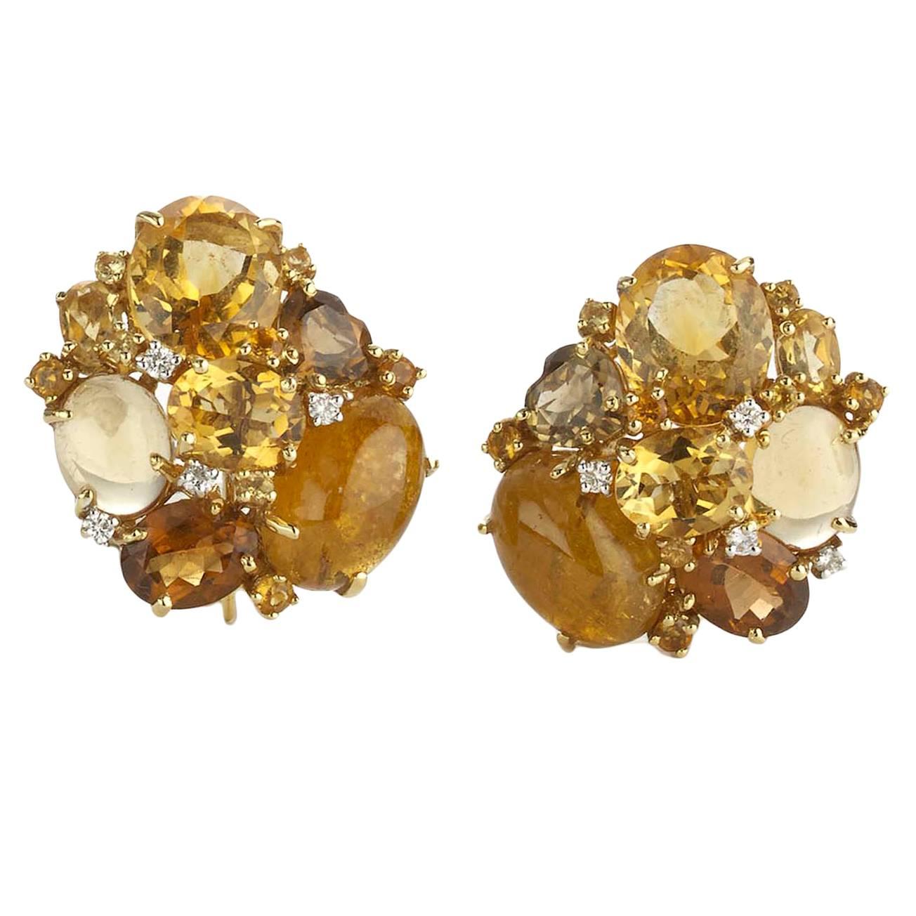 Citrine Tourmaline Gold Cluster Earrings