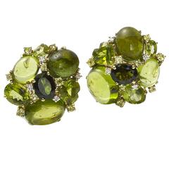 Tourmaline Peridot Diamond Gold Earrings 6