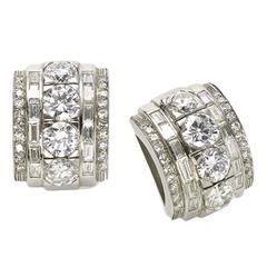 1940s Art Deco Diamond Gold Platinum Clip Earrings 2