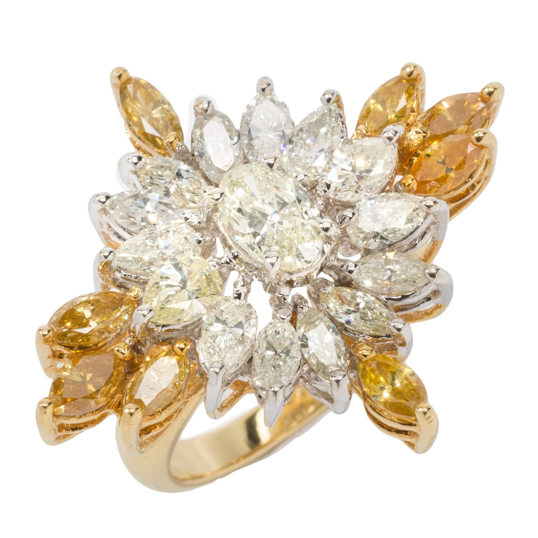 Fancy Diamond Yellow Gold Cocktail Ring For Sale