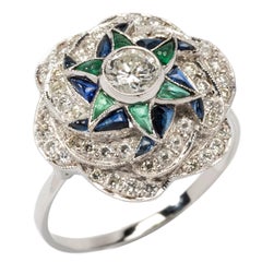 Vintage Sapphire Emerald Diamond Gold Ring