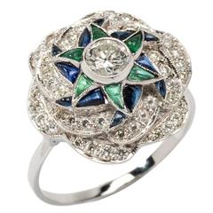 Sapphire Emerald Diamond Gold Ring 7