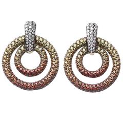 Orange and Yellow Sapphire Diamond Gold Drop Earrings 5