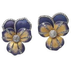 Enamel Diamond Silver Gold Pansy Earrings 12