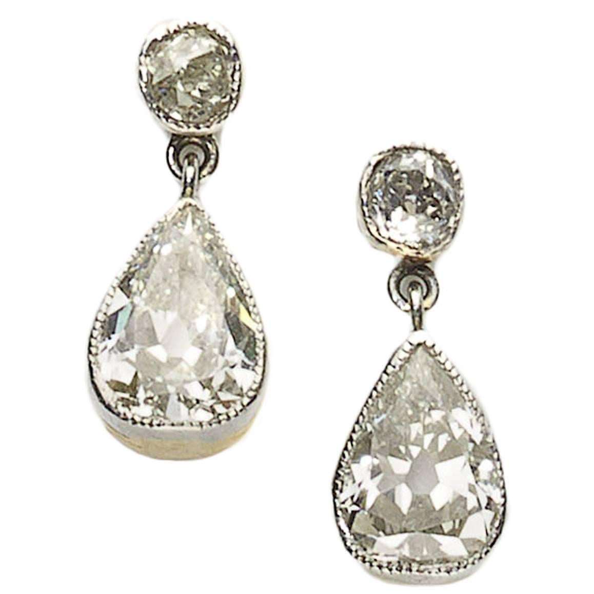 Pear Shape Diamond Gold Drop Earrings 
