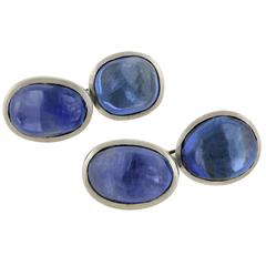Art Deco Natural Sapphire Cabochon Platinum Cufflinks 5