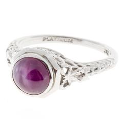 Natural Red Star Ruby Filigree Platinum Ring 5