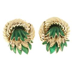 Tiffany & Co. Enamel Gold 3-D Clip Post Flower Earrings