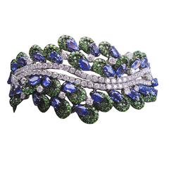 Tsavorite Sapphire Diamond Gold Bracelet