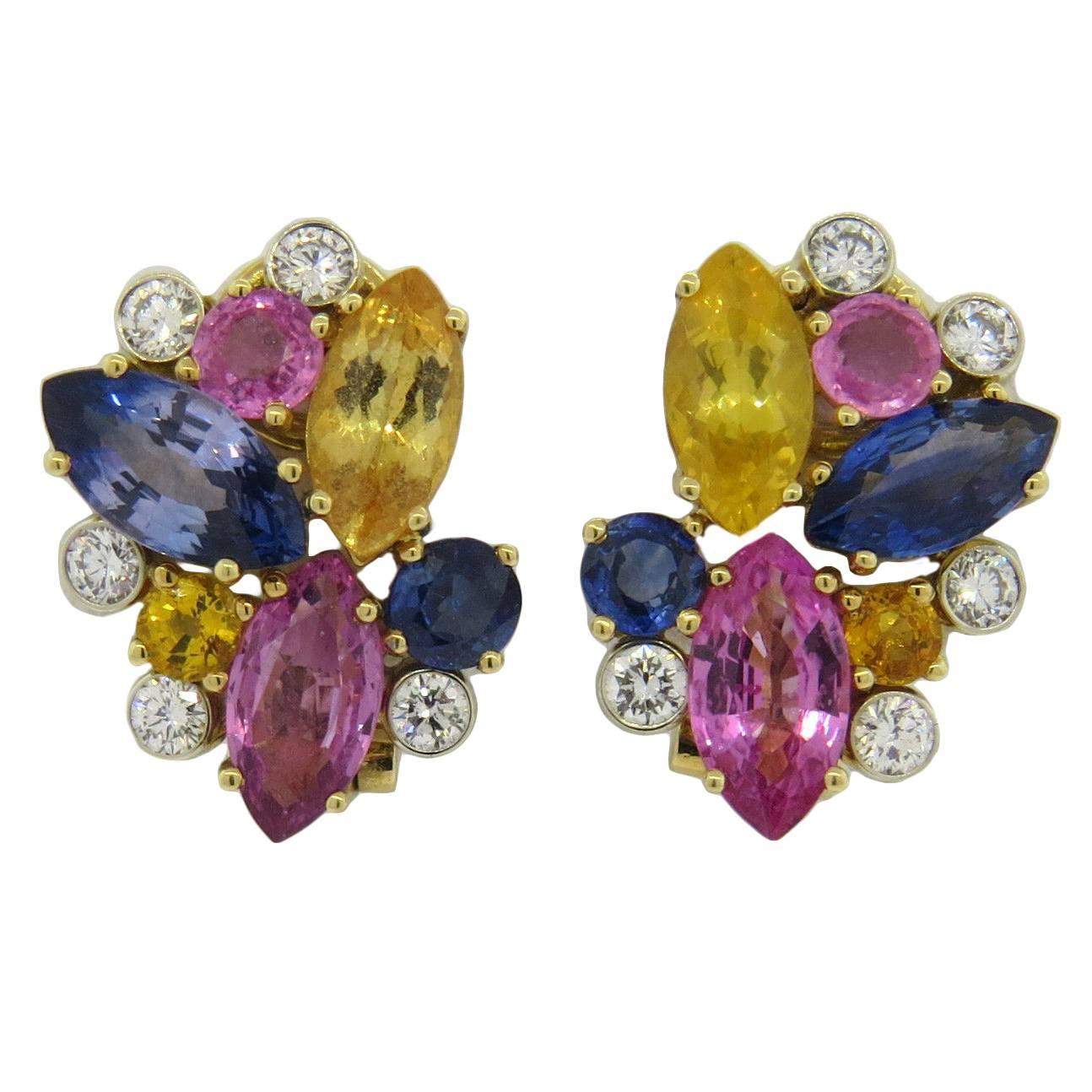 Aletto Brothers Multicolor Sapphire Diamond Gold Earrings For Sale