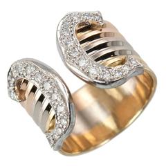 Cartier Diamond Three Color Gold Double C Logo Ring