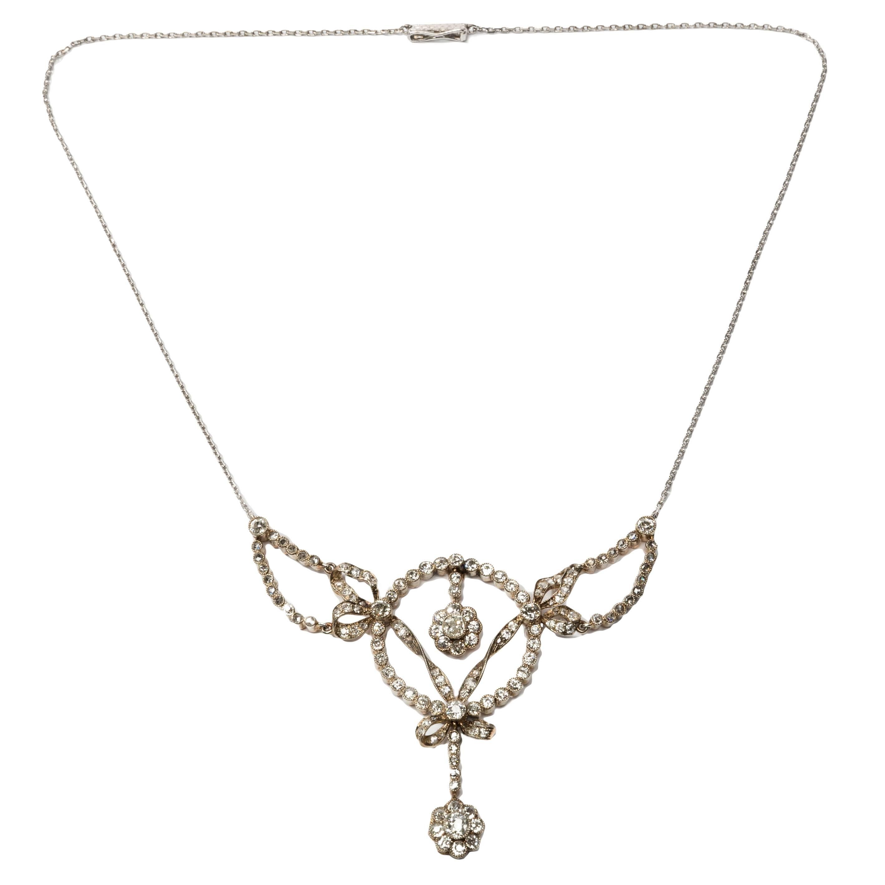 Important Belle Epoque Diamond Gold Platinum Necklace