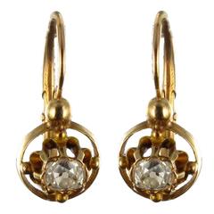 French Antique Diamond Gold Sleeper Earrings 
